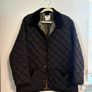 Vintage Talbots Black Quilted Barn Jacket with Plaid Lining